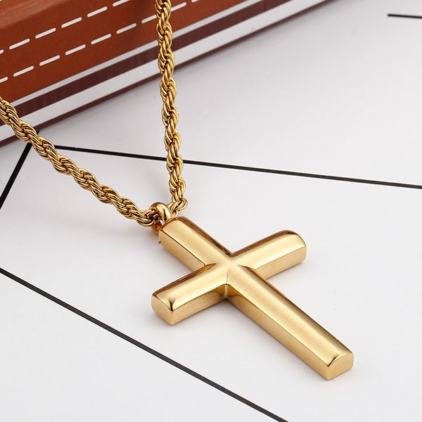 

cross pendant necklace gold color hiphop stainless steel golden jesus charming jewelry for men women with cuban chain drop ship, Silver