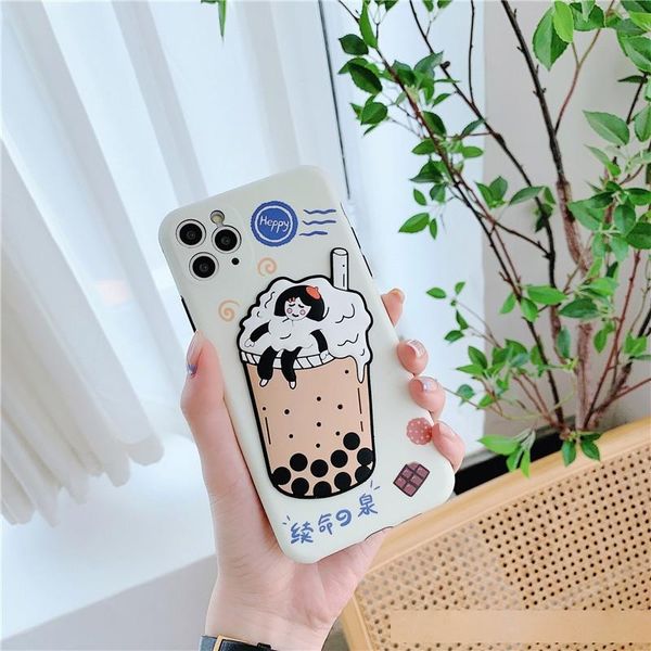 

stereo milk tea girls xsmax mobile phone shell xr cartoon soft case for apple iphone11pro/7/8plus