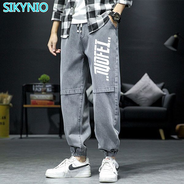 

men's new autumn jeans male fashion large size ankle banded pants letters hip hop casual pants korean style street trend jeans, Blue
