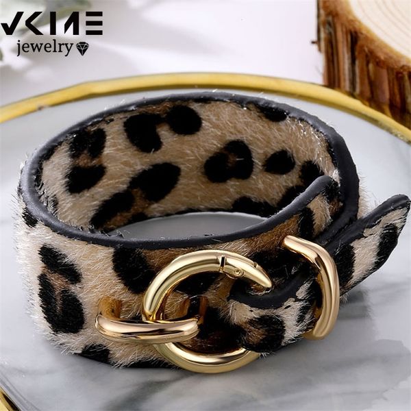 

vkme trendy gold velvet leopard cuff bracelets for women&men charm metal leather bracelet bangles 2020 fashion party jewelry, Golden;silver