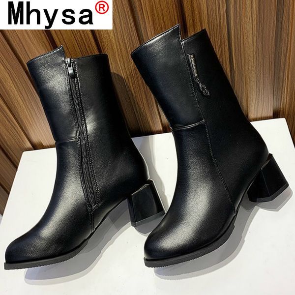 

2020 new spring winter high heels square toe ankle boots for women fashion microfiber boots woman botas mujer black