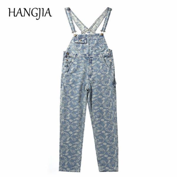 

distressed blue paisley floral denim overalls mens cargo denim jumpsuits easy chic multi-pocket bib trousers men casual dad jean