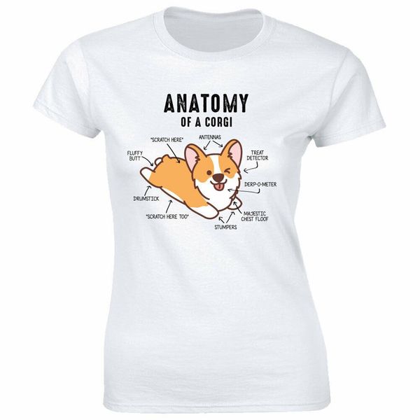 

anatomy of a corgi funny white t-shirt for women dog lover
