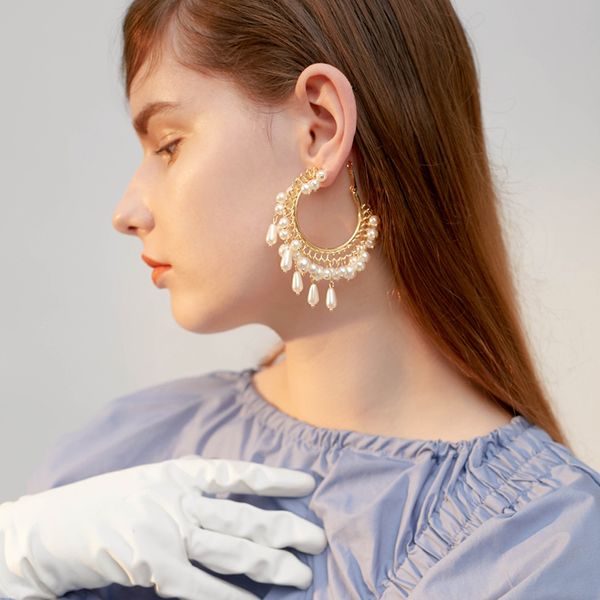 

aensoa new japan korean pearl tassel big long round dangle drop earrings jewelry fashion women earrings 2020 female accessories, Silver
