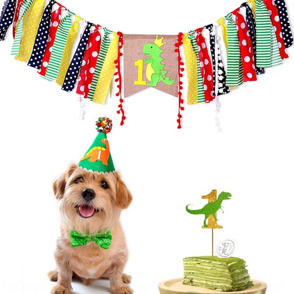 

children's dinosaur theme party flag hat set pet decoration layout and supplies children's dinosaur theme party flag hat set pet d