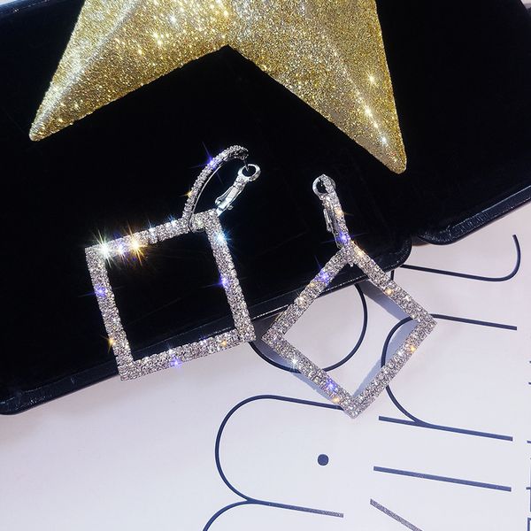 

dangle & chandelier 2021 design fashion jewelry elegant luxury earrings square full of crystal wedding party for woman, Silver