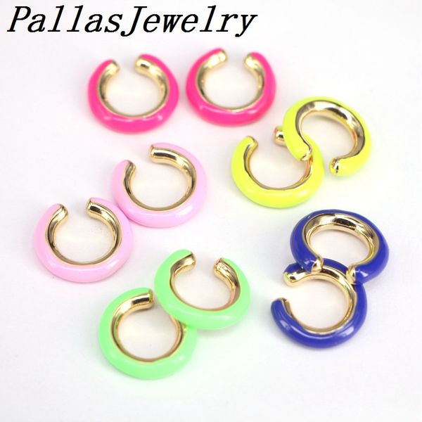 

6pairs enamel circle no pierced earcuffs crystal c shaped ear cuff stackable clip on earrings party wedding jewelry, Golden;silver