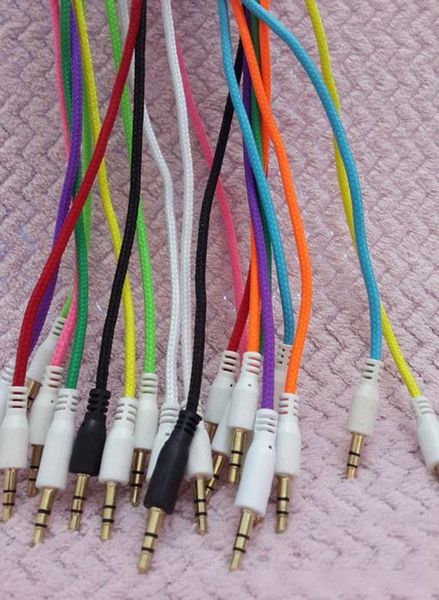 

candy color braided fabric 3.5 to 3.5 male to male audio cable for iphone headphone car aux 500pcs/lot