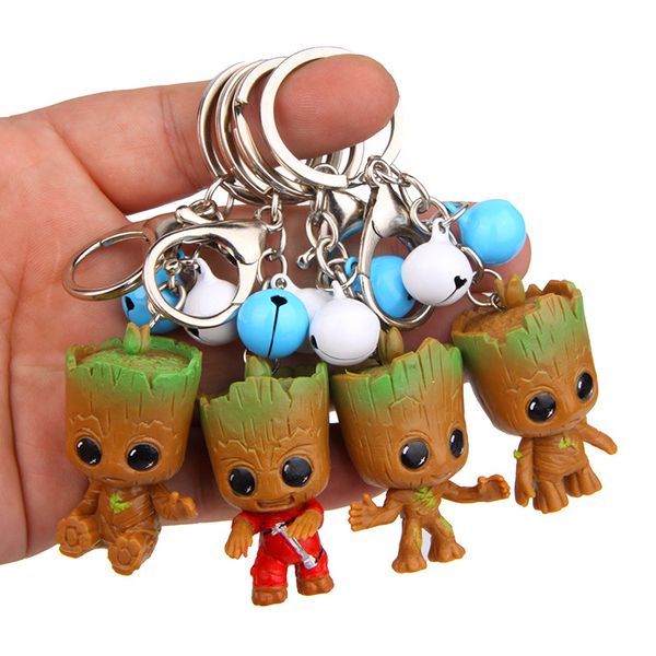 

4 styles new groot keychain the avengers gigure pendant cute key bell ring car key chains marvel fashion jewelry gift l529