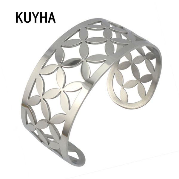 

bracelets & bangles simple hollow geometric pattern fashion female male jewelry metal rose gold/silver color pulseiras, Black