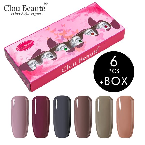 

nail gel clou beaute 8ml polish 6pcs manicure varnishes primer soak off red white blue semi-permanent lacquer set, Red;pink