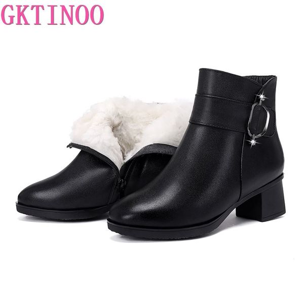 

gktinoo 2020 new fashion genuine leather women ankle boots high heels shoes warm wool fur winter boots for women plus size 35-43, Black