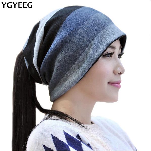 

ygyeeg 2020 hip hop skullies snowboard hooded cap women fall hat double knit striped trendy fashion stitching color head caps, Blue;gray