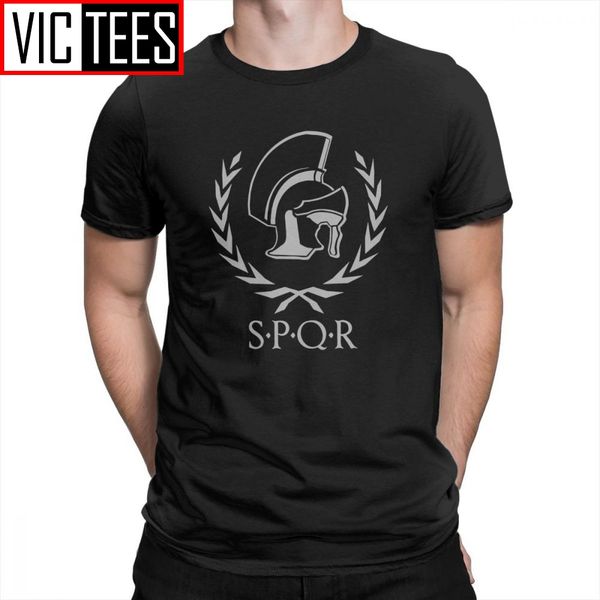 

spqr men t shirts fashion rome 100% cotton men's wreath and helmet t-shirts laurel tees short sleeves classic round collar