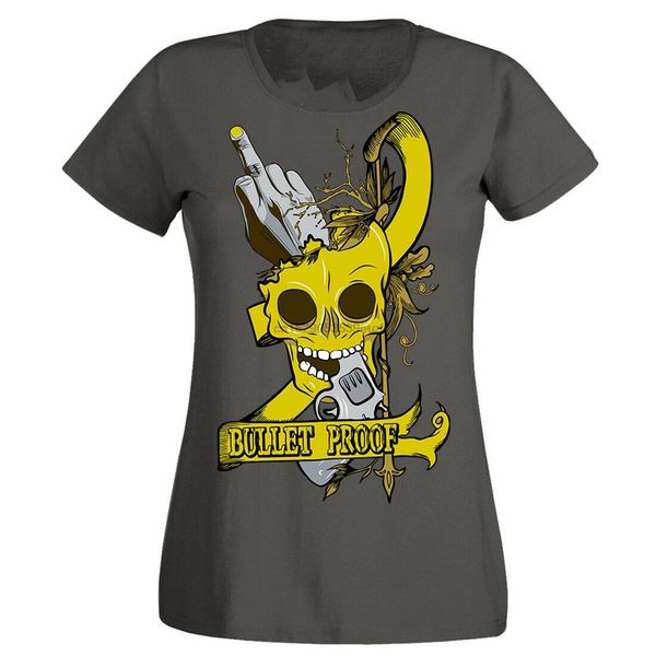 

bullet proof skull revolver pistol gun t-shirt womens ladies gift funny tee shirt