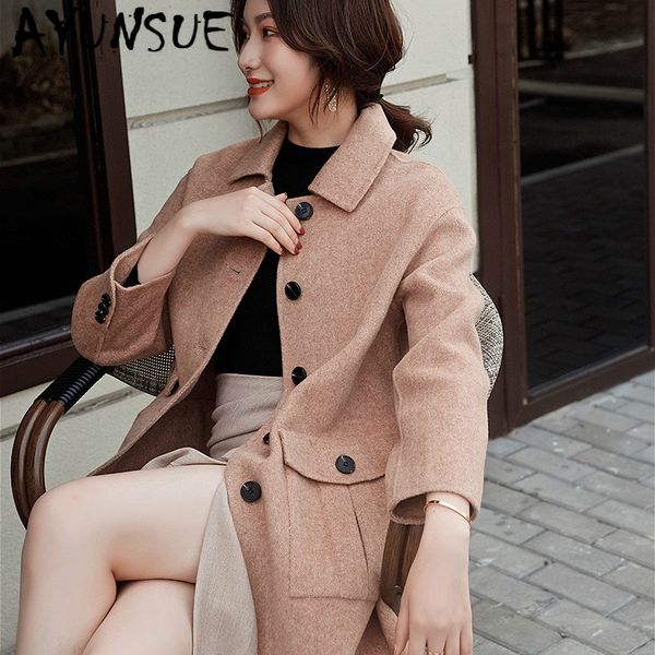 

wool coat women clothes 2020 korean double-sided 100% wool spring autumn jacket women woolen overcoat manteau femme yy2105, Black