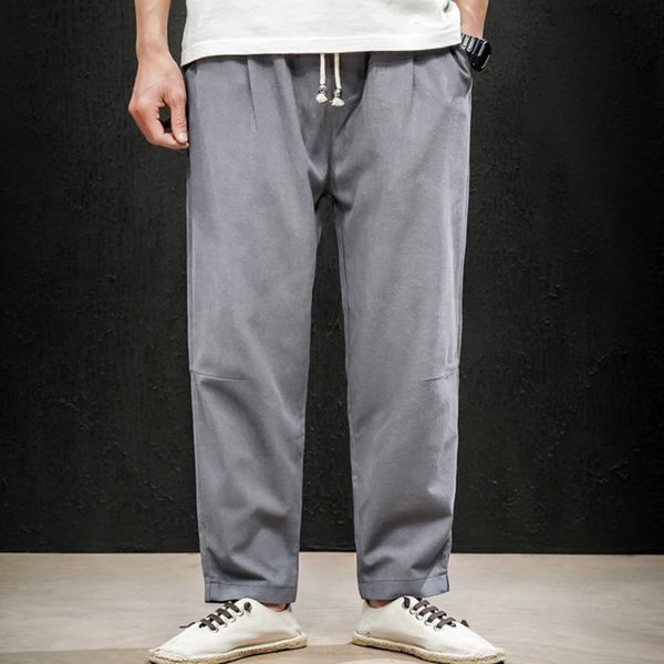 

cotton casual pantscotton linen chinos and linen men's 2020 spring and summer new chinese style solid color large size casual pants str, Blue
