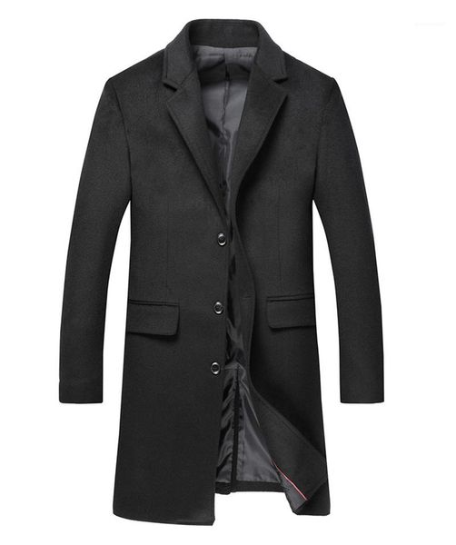 

blend single solid breasted male coats lapel neck casual homme long outerwears autumn winter mens formal jackets wool, Black