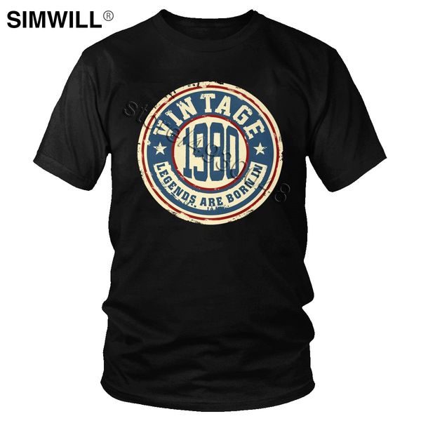 

vintage legends are born in 1980 t shirt men short sleeve cotton 40th birthday 40 years t-shirt 80s old school anniversary tee