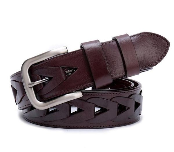 

2020 luxury belt for mens fashion personality weaving pin buckle genuine leather belts, Black;brown