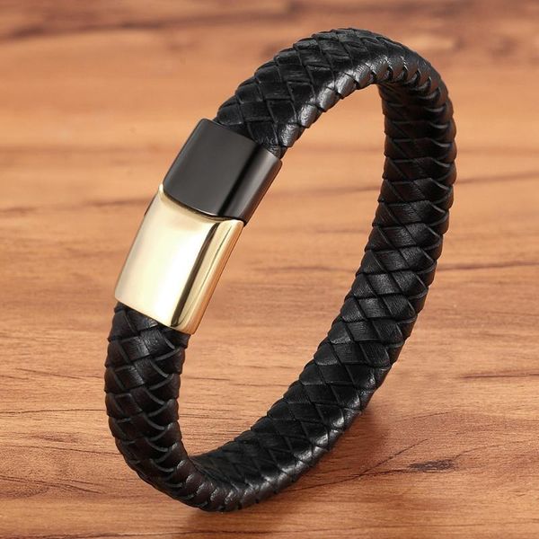 

2020 special style gold with black combination stainless steel button&black brown men's leather bracelet black friday huge sale, Golden;silver