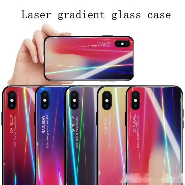 

applicable phone case laser aurora gradient glass case tpu case scratchproof for iphone xs max x 8 7