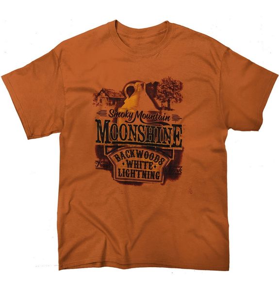 

backwoods great smokey mountains moonshine printed t-shirt texas orange cotton tee shirt new funny cotton