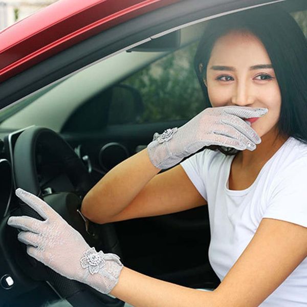 

spring summer women autumn uv sunscreen short sun gloves fashion lace driving of thin touch screen gloves, Blue;gray
