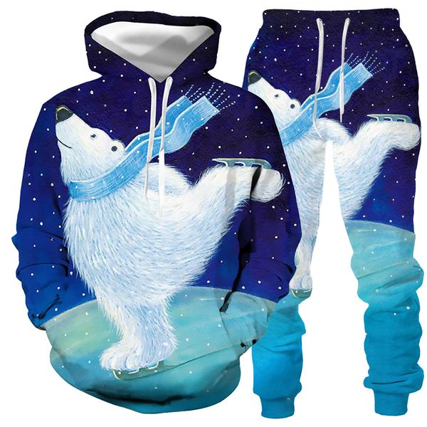 

3d hoodie casual suit christmas hoodie print long sleeve trousers 05, Gray