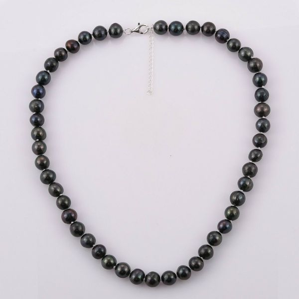 

chains 9-10mm natural black freshwater cultured pearl necklace 18", Silver