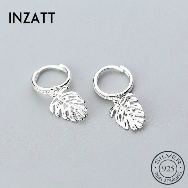 

hoop & huggie inza arrival monstera leaf tropical plant zircon earrings charm 925 sterling silver rose gold color fine jewelry, Golden;silver