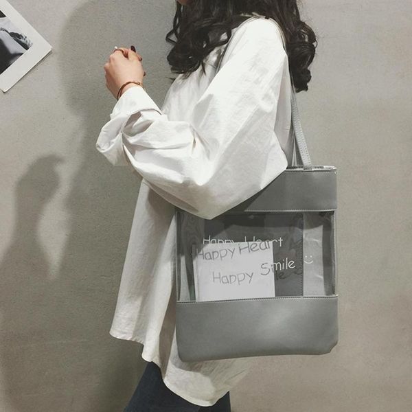 

fashion letter bags women pvc transparent shoulder bag ladies splicing zipper messenger handbag for travel and vacation