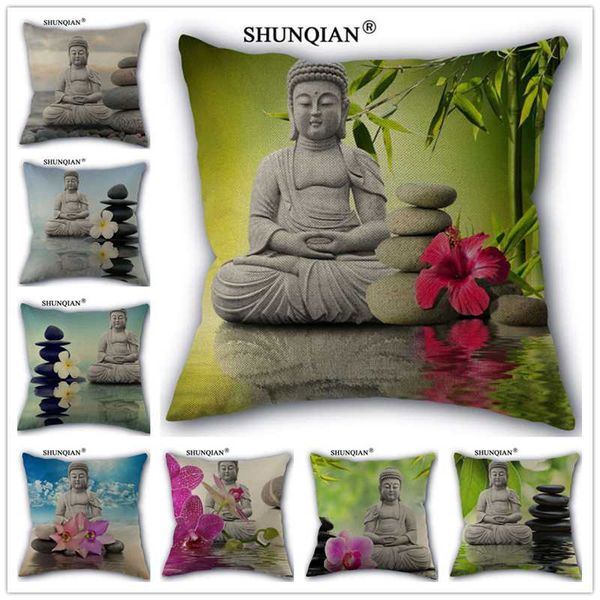 

linen cotton buddha stone cover custom print home decorative pillows cases 45x45cm one side wjy421-7 pillow case