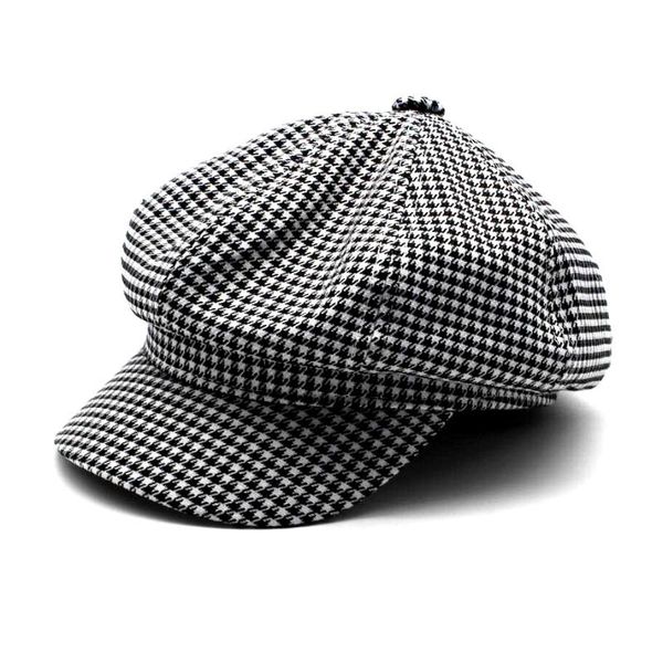 

stingy brim hats women tweed checked beret cap girls black white checks octagonal fashion winter hat houndstooth baker boy, Blue;gray