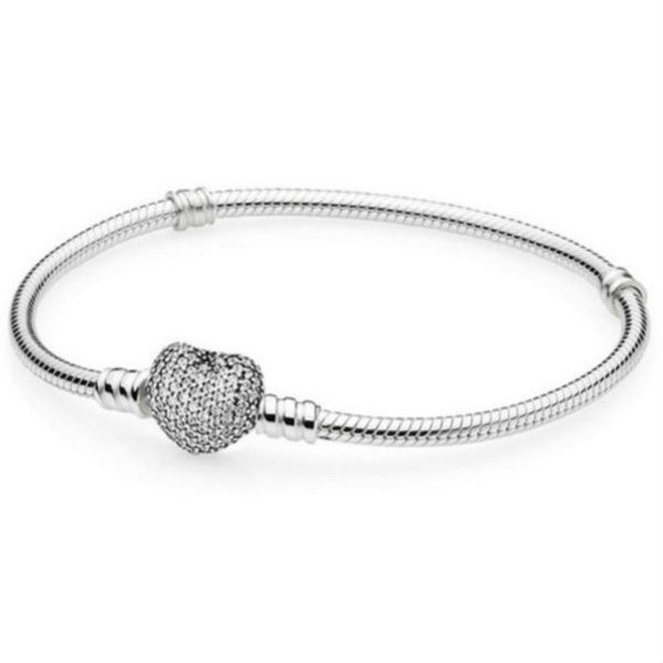 

new 100% 925 sterling silver rose gold heart bracelet clear cz charm bead fit bracelet diy jewelry gift the factory wholesaletwo gifts, Golden;silver