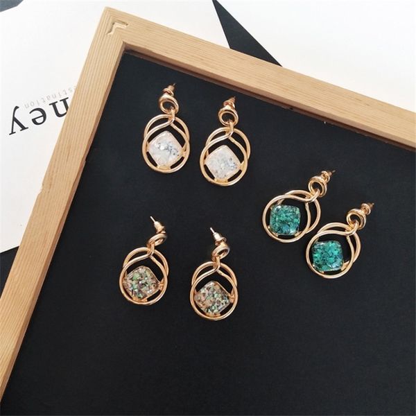 

new arrival gold color round square shaped resin charms dangle earrings for women girls ear jewelry gifts dropshipping, Silver