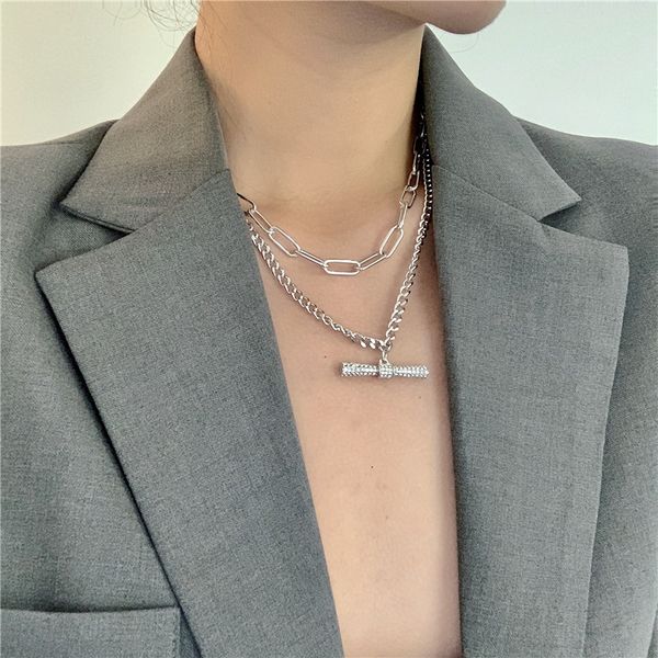 

chokers statement bar tube chain necklace double layers hip hop jewelry choker collares, Golden;silver