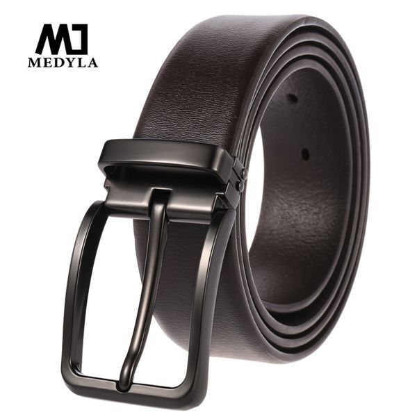 

medyla 2020 new men's belt business casual men's belt fashion cowhide jeans black buckle pin buckle punching 3.5cm, Black;brown