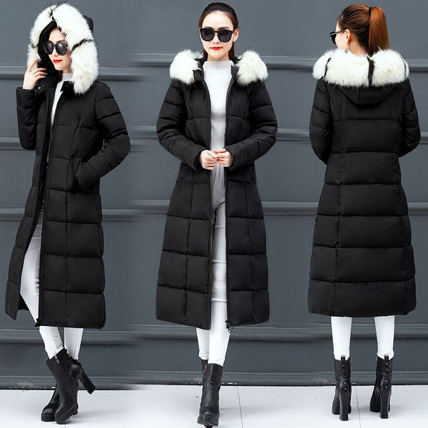 

women's down & parkas women thick slim long warm hooded padded 2021 autumn winter cotton-padded plus size slimming 4xl coat, Black