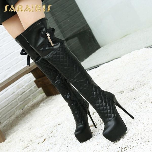 

sarairis 2020 new arrivals super thin heels over the knee boots woman shoes zip up platform shoes ladies boots, Black