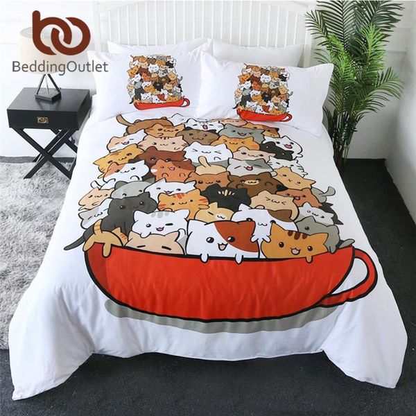 

beddingoutlet teacup cat bedding set comforter cover cute bed set king cartoon kids bedspreads 3pcs animal lover parure de lit