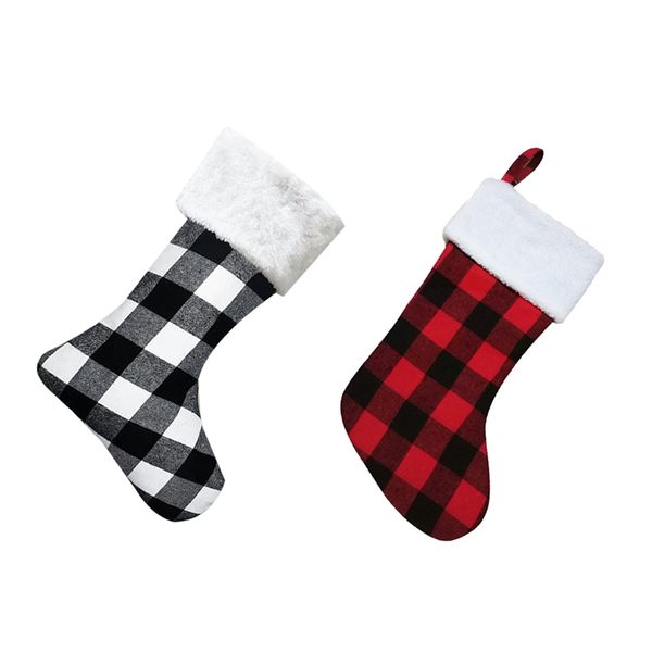 

christmas decorations socks gift bag door hanging decoration plaid cloth ornament storage