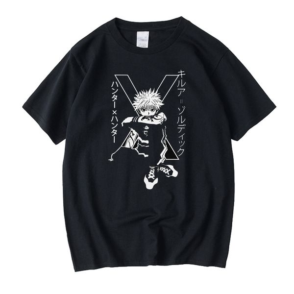 

killua zoldyck футболка для мужчин предварительно усадка хлопок красивого футболка crew neck short hunter рукава х hunter tee slim fit одежд