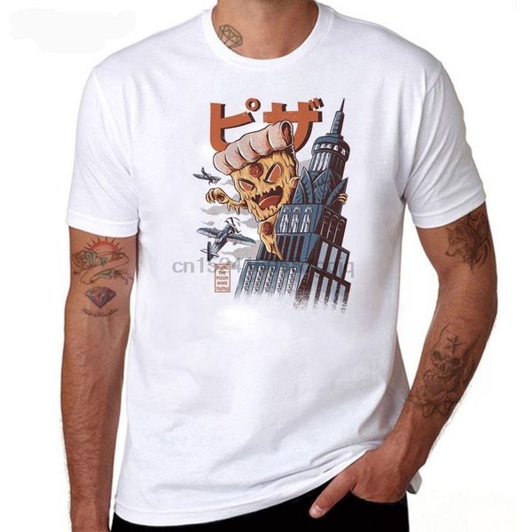 

anime funny men's white tee shirt ilustrata pizza king mens apparel print t-shirt round neck tees fashion