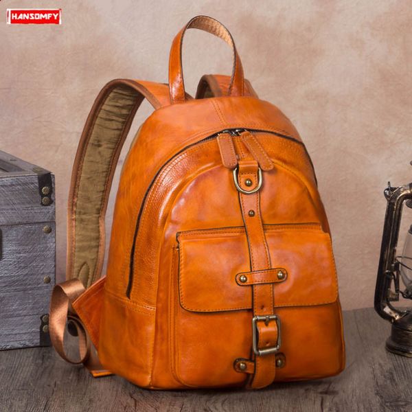 

2020 new fashion retro women backpack ladies genuine leather should bag female big travel backpacks cow leather
