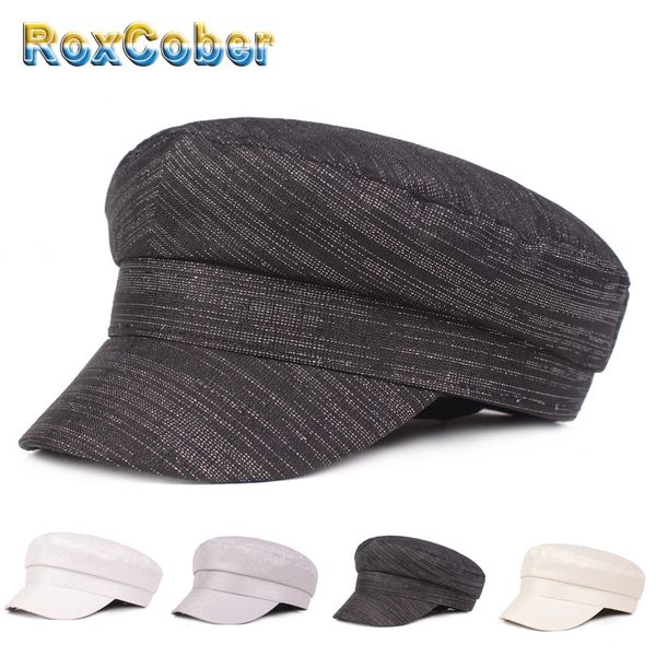 

wide brim hats roxcober spring summer women men cotton linen flat female travel cadet hat captain cap gorra militar visors, Blue;gray