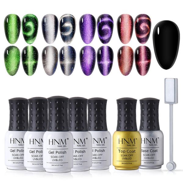 

nail art kits hnm 8ml 9d chameleon cat eye gel 7pcs set+1pcs magnet soak off base coat uv led long lasting primer black need