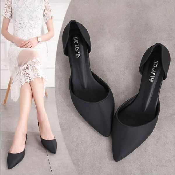

summer korean style fashion pointed toe women beach sandals slip-on breathable thick heels cover heel lady jelly shoes 20190518 y200620, Black