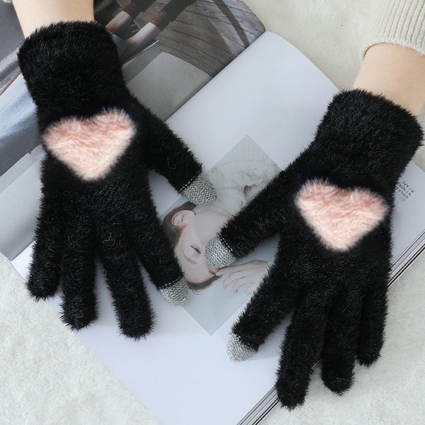

2020 women children winter touch the screen gloves new fashion warm solid plush love thick mittens can touch the screen gloves, Blue;gray