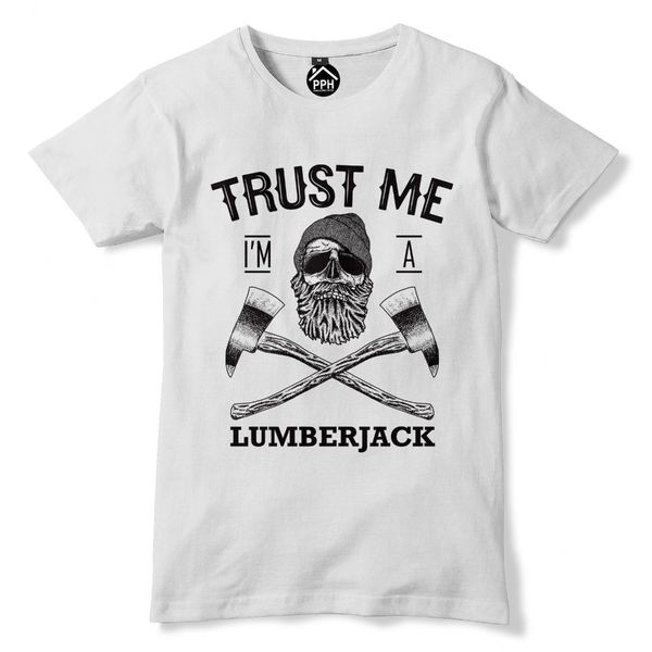 

new 2019 fashion 100% cotton shirts trust me im a lumberjack t shirt skull beard hipster t shirt tree surgery t shirt business
